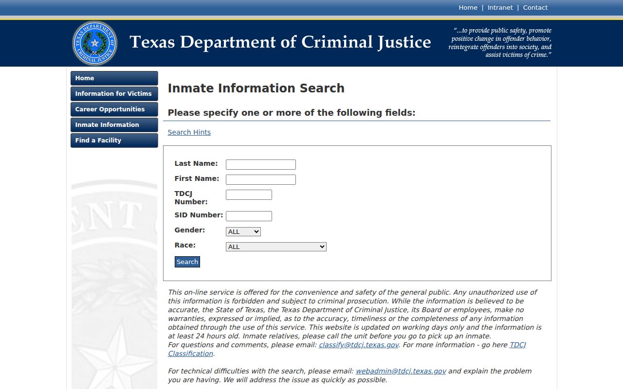 TDCJ inmate search for Delta County arrest and state custody records