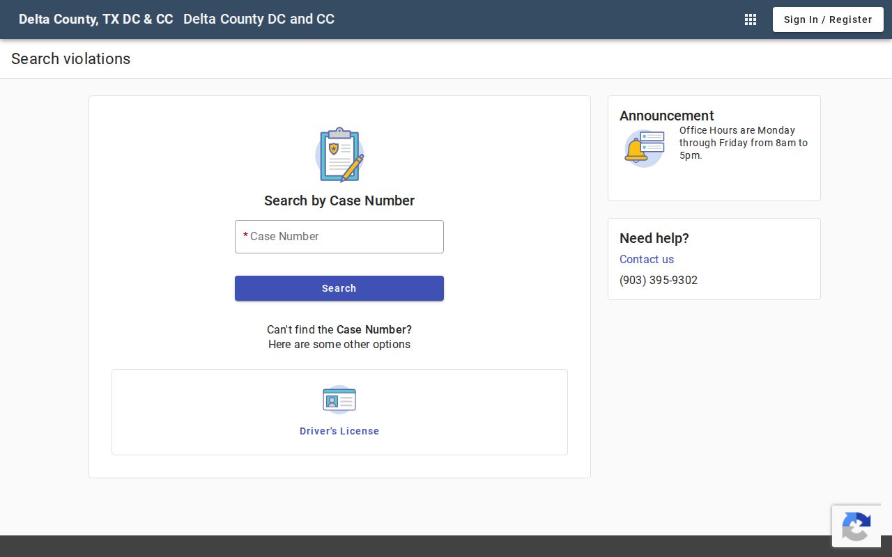 Delta County court case payment search requiring a case number